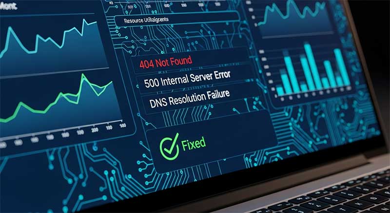 AI-powered system detecting and fixing website crawl errors like 404 and 500 for SEO optimization.