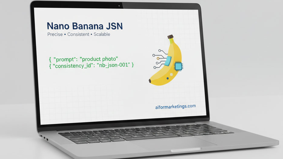 Nano Banana JSON guide image with aiformarketings.com branding