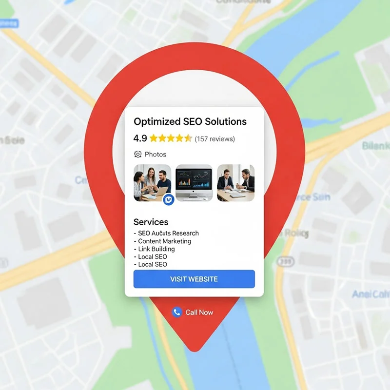 Optimized Google Business Profile with reviews, photos, and local SEO elements