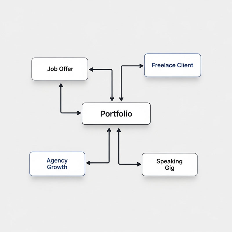 Career paths from SEO portfolio including jobs, freelance clients, and speaking opportunities.