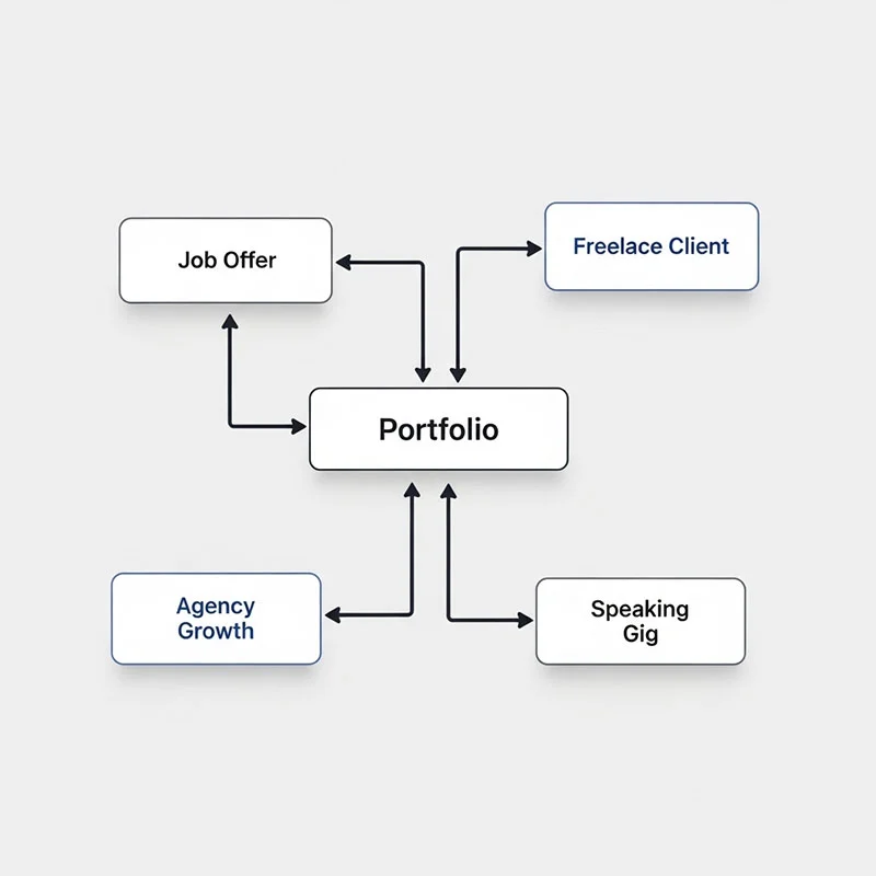 Career paths from SEO portfolio including jobs, freelance clients, and speaking opportunities.